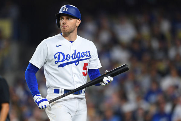 LOS ANGELES, CA - OCTOBER 07: Los Angeles Dodgers first baseman Freddie Freeman (5) walks back to the dugout after striking out during the MLB NLDS Game 1 between the Arizona Diamondbacks and the Los Angeles Dodgers on October 7, 2023 at Dodger Stadium in Los Angeles, CA. (Photo by Brian Rothmuller/Icon Sportswire)