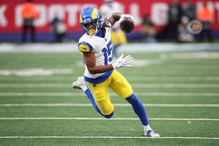 Dec 31, 2023; East Rutherford, New Jersey, USA; Los Angeles Rams wide receiver Demarcus Robinson (15) gains yards after a catch during the second half against the New York Giants at MetLife Stadium. Credit: Vincent Carchietta-USA TODAY Sports