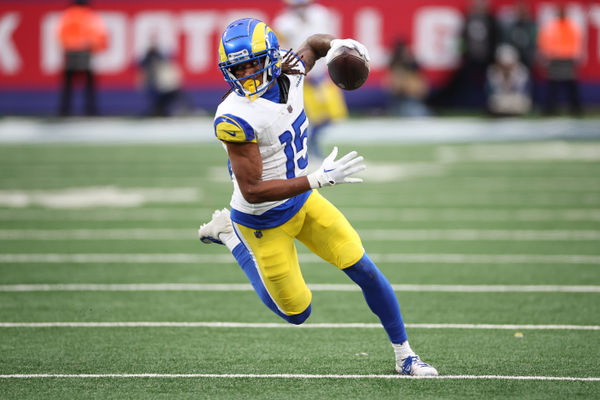 Dec 31, 2023; East Rutherford, New Jersey, USA; Los Angeles Rams wide receiver Demarcus Robinson (15) gains yards after a catch during the second half against the New York Giants at MetLife Stadium. Mandatory Credit: Vincent Carchietta-USA TODAY Sports