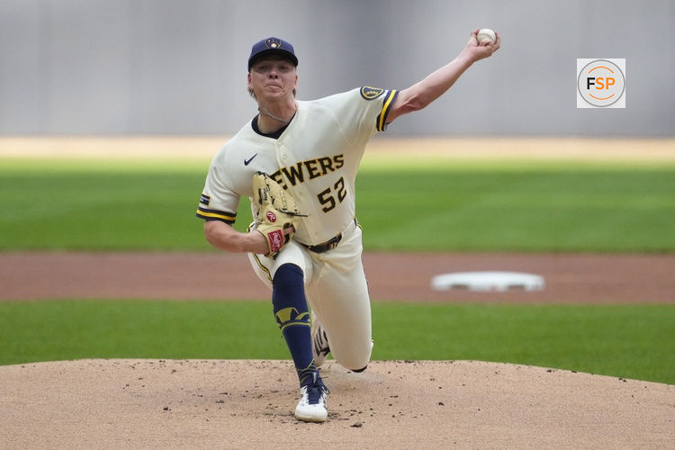 May 26, 2026; Milwaukee, Wisconsin, USA; Milwaukee Brewers pitcher Kyle Harrison (52) delivers a pitch against the St. Louis Cardinals in the first inning at American Family Field. Credit: Michael McLoone-Imagn Images