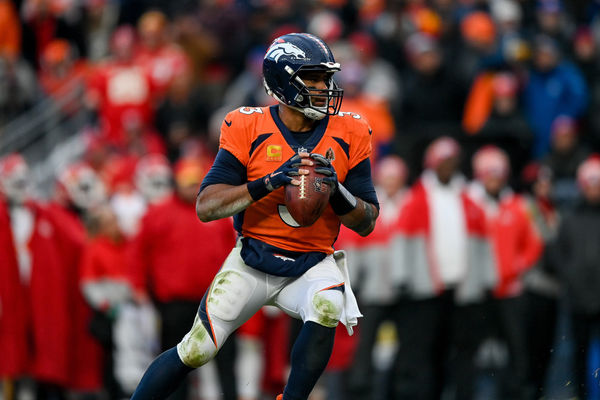 DENVER, CO - OCTOBER 29: Denver Broncos quarterback Russell Wilson (3) attempts a pass during a game between the Kansas City Chiefs and the Denver Broncos at Empower Field at Mile High on October 29, 2023 in Denver, Colorado. (Photo by Dustin Bradford/Icon Sportswire)