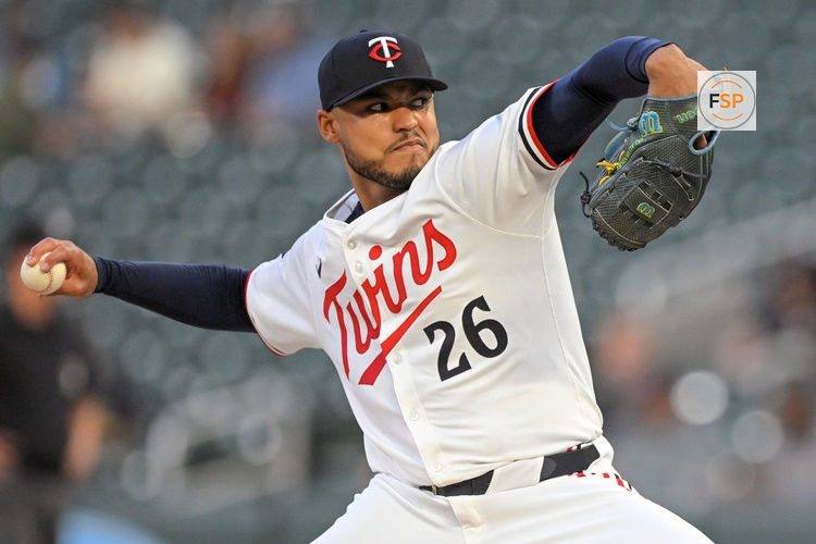 Sep 17, 2025; Minneapolis, Minnesota, USA;  Minnesota Twins starting pitcher Taj Bradley (26) delivers a pitch against the New York Yankees during the first inning at Target Field. Credit: Nick Wosika-Imagn Images

