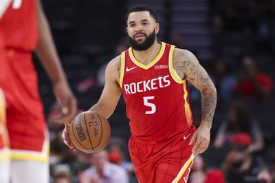 Oct 15, 2026; Houston, Texas, USA; Houston Rockets guard Fred Vanvleet (5) controls the ball during the game against the Oklahoma City Thunder at Toyota Center. Mandatory Credit: Troy Taormina-Imagn Images