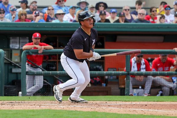 Feb 27, 2025; Lakeland, Florida, USA; Detroit Tigers second baseman Hao-Yu Lee (85) watches a fly ball during the fourth inning against the Boston Red Sox at Publix Field at Joker Marchant Stadium. Mandatory Credit: Mike Watters-Imagn Images