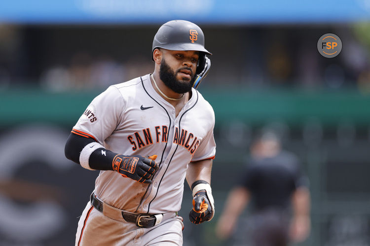 PITTSBURGH, PA - MAY 23: San Francisco Giants outfielder Heliot Ramos (17) rounds the bases after a home run during an MLB game against the Pittsburgh Pirates on May 23, 2024 at PNC Park in Pittsburgh, Pennsylvania. (Photo by Joe Robbins/Icon Sportswire)