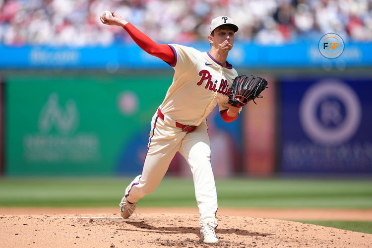 May 18, 2025; Philadelphia, Pennsylvania, USA; Philadelphia Phillies starting pitcher Mick Abel (40) throws a pitch against the Pittsburgh Pirates in the third inning at Citizens Bank Park. Credit: Kyle Ross-Imagn Images