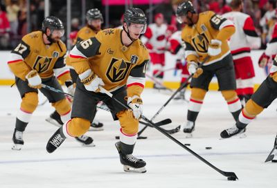 Jun 9, 2026; Las Vegas, Nevada, USA; Vegas Golden Knights right wing Pavel Dorofeyev (16) warms up before game four of the 2026 Stanley Cup Final against the Carolina Hurricanes at T-Mobile Arena. Mandatory Credit: Stephen R. Sylvanie-Imagn Images