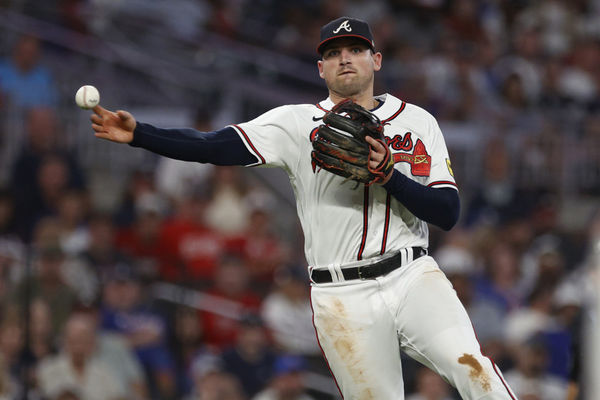 ATLANTA, GA - SEPTEMBER 26: Atlanta Braves third baseman Austin Riley #27 fields a ground ball and throws to 1st base during the MLB game between the Chicago Cubs and the Atlanta Braves on September 26, 2023 at TRUIST Park in Atlanta, GA. (Photo by Jeff Robinson/Icon Sportswire)