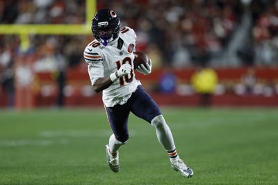 Dec 28, 2025; Santa Clara, California, USA; Chicago Bears wide receiver Luther Burden III (10) runs against the San Francisco 49ers in the second half at Levi's Stadium. Mandatory Credit: Sergio Estrada-Imagn Images