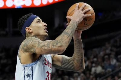 Feb 1, 2025; Minneapolis, Minnesota, USA; Washington Wizards forward Kyle Kuzma (33) goes to the basket against the Minnesota Timberwolves in the second quarter at Target Center. Mandatory Credit: Bruce Kluckhohn-Imagn Images