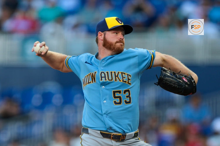 Apr 18, 2026; Miami, Florida, USA; Milwaukee Brewers starting pitcher Brandon Woodruff (53) delivers a pitch against the Miami Marlins during the fourth inning at loanDepot Park. Credit: Sam Navarro-Imagn Images