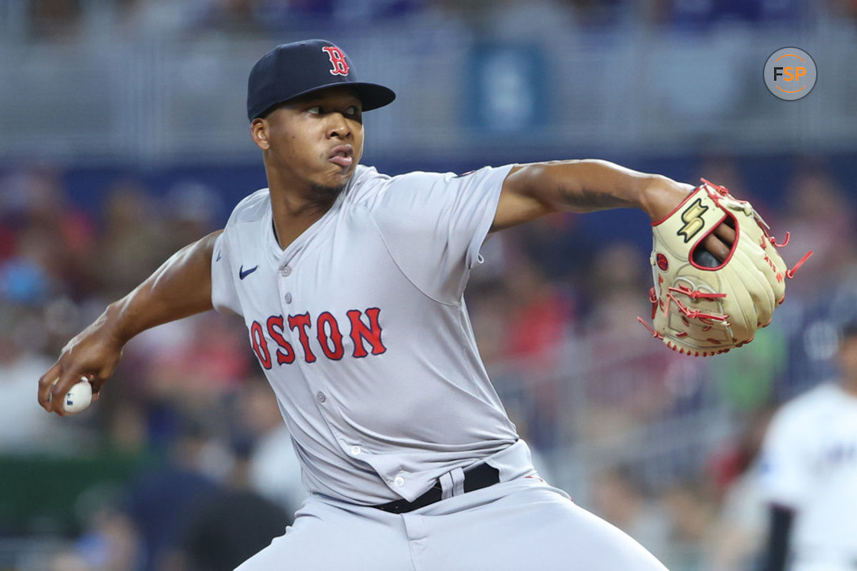 MIAMI, FL - JULY 03: Boston Red Sox pitcher Brayan Bello (66) makes the start during the game between the Boston Red Sox and the Miami Marlins on Wednesday, July 3, 2024 at LoanDepot Park in Miami, Fla. (Photo by Peter Joneleit/Icon Sportswire)