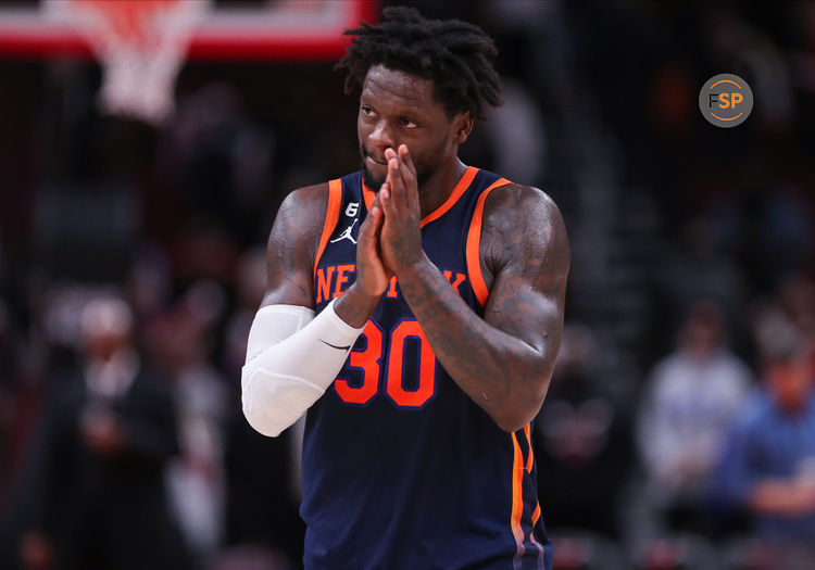 CHICAGO, IL - DECEMBER 14: New York Knicks Forward Julius Randle (30) looks on after a NBA game between the New York Knicks and the Chicago Bulls on December  14, 2022 at the United Center in Chicago, IL. (Photo by Melissa Tamez/Icon Sportswire)