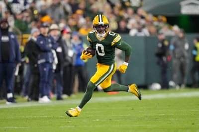 Oct 18, 2026; Green Bay, Wisconsin, USA;  Green Bay Packers wide receiver Matthew Golden (0) during the game against the Dallas Cowboys at Lambeau Field. Mandatory Credit: Jeff Hanisch-Imagn Images