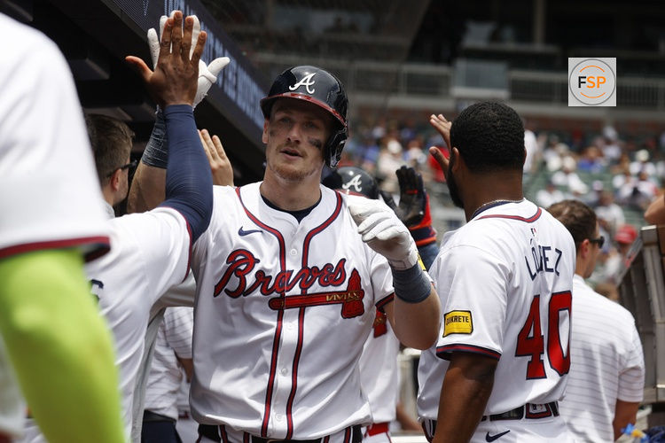 ATLANTA, GA - JUNE 19: Atlanta Braves catcher Sean Murphy #12 reacts after hitting his 2nd home run during the MLB game between the Detroit Tigers and the Atlanta Braves on June 19, 2024 at TRUIST Park in Atlanta, GA. (Photo by Jeff Robinson/Icon Sportswire)