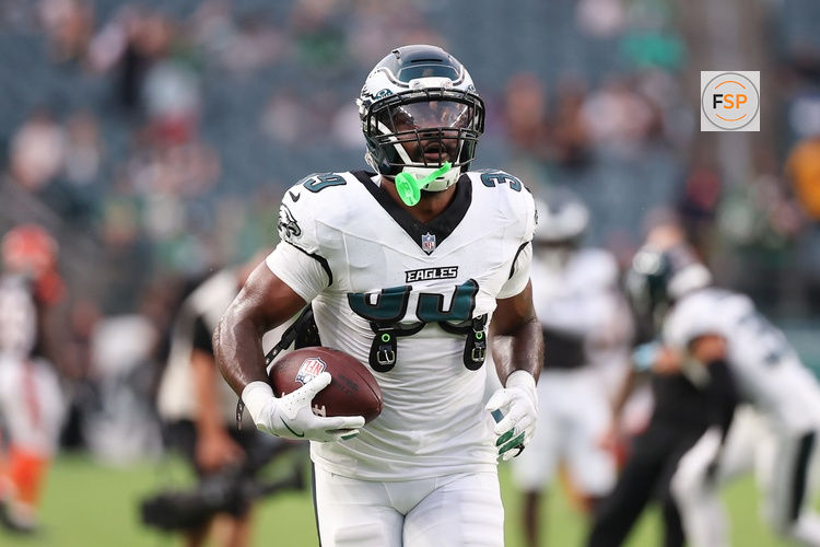 Aug 28, 2026; Philadelphia, Pennsylvania, USA; Philadelphia Eagles running back Dameon Pierce (39) before action against the Cincinnati Bengals at Lincoln Financial Field. Credit: Bill Streicher-Imagn Images
