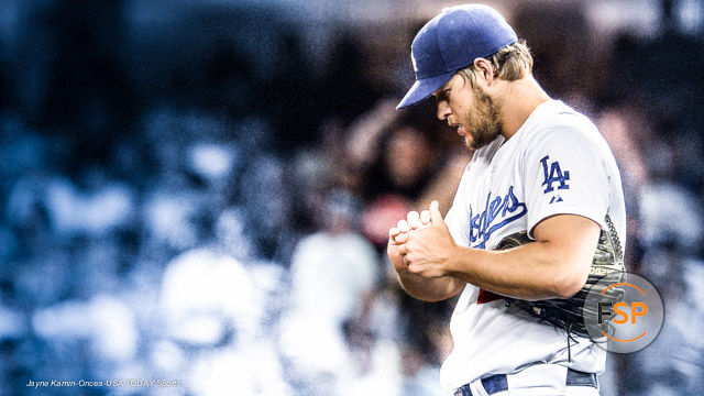 Apr 28, 2015; Los Angeles, CA, USA; Los Angeles Dodgers starting pitcher Clayton Kershaw (22) on the mound after allowing a home run in the fourth inning of the game against the San Francisco Giants at Dodger Stadium. Mandatory Credit: Jayne Kamin-Oncea-USA TODAY Sports
