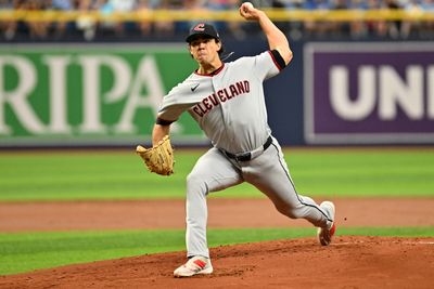 Jul 24, 2026; St. Petersburg, Florida, USA; Cleveland Guardians starting pitcher Joey Cantillo (54) throws a pitch in the first inning against the Tampa Bay Rays at Tropicana Field. Mandatory Credit: Jonathan Dyer-Imagn Images