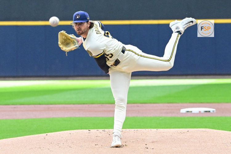 Jun 18, 2026; Milwaukee, Wisconsin, USA; Milwaukee Brewers starting pitcher Shane Drohan (55) throws a pitch in the first inning against the Cleveland Guardians at American Family Field. Credit: Benny Sieu-Imagn Images