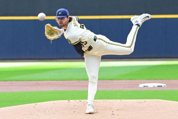 Jun 18, 2026; Milwaukee, Wisconsin, USA; Milwaukee Brewers starting pitcher Shane Drohan (55) throws a pitch in the first inning against the Cleveland Guardians at American Family Field. Mandatory Credit: Benny Sieu-Imagn Images