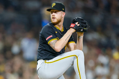 May 31, 2025; San Diego, California, USA; Pittsburgh Pirates starting pitcher Bailey Falter (6) throws a pitch during the fifth inning against the San Diego Padres at Petco Park. Mandatory Credit: David Frerker-Imagn Images