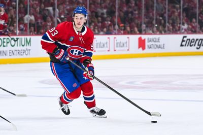 May 16, 2026; Montreal, Quebec, CAN; Montreal Canadiens right wing Ivan Demidov (93) plays the puck against the Buffalo Sabres during the first period in game six of the second round of the 2026 Stanley Cup Playoffs at Bell Centre. Mandatory Credit: David Kirouac-Imagn Images