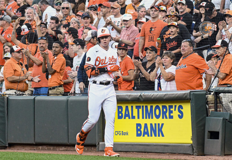 BALTIMORE, MD - October 01: Baltimore Orioles left fielder Heston Kjerstad (13) in action during the Boston Red Sox versus the Baltimore Orioles on October 1, 2023 at Oriole Park at Camden Yards in Baltimore, MD.  (Photo by Mark Goldman/Icon Sportswire)