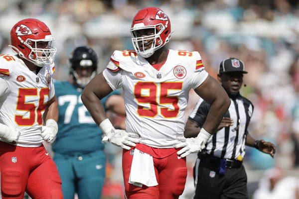 JACKSONVILLE, FL - SEPTEMBER 17: Kansas City Chiefs defensive tackle Chris Jones (95) during the game between the Kansas City Chiefs and the Jacksonville Jaguars on September 17, 2023 at EverBank Stadium in Jacksonville, Fl. (Photo by David Rosenblum/Icon Sportswire)