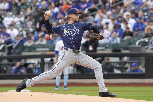 Jun 15, 2025; New York City, New York, USA;  Tampa Bay Rays pitcher Shane Baz (11) delivers a pitch against the New York Mets during the first inning at Citi Field. Mandatory Credit: Gregory Fisher-Imagn Images
