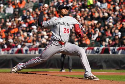 Mar 28, 2026; Baltimore, Maryland, USA; Minnesota Twins  pitcher Taj Bradley (26) delivers during the first inning against the Baltimore Orioles at Oriole Park at Camden Yards. Mandatory Credit: Mitch Stringer-Imagn Images