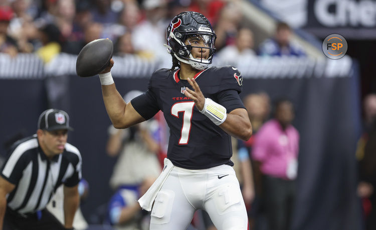 Aug 17, 2024; Houston, Texas, USA; Houston Texans quarterback C.J. Stroud (7) in action during the game against the New York Giants at NRG Stadium. Credit: Troy Taormina-USA TODAY Sports