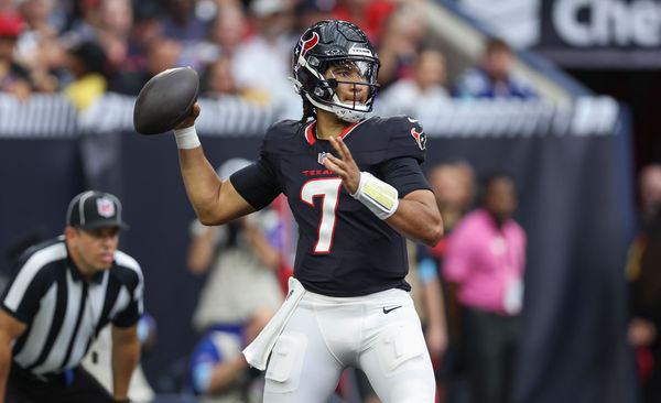 Aug 17, 2024; Houston, Texas, USA; Houston Texans quarterback C.J. Stroud (7) in action during the game against the New York Giants at NRG Stadium. Mandatory Credit: Troy Taormina-USA TODAY Sports