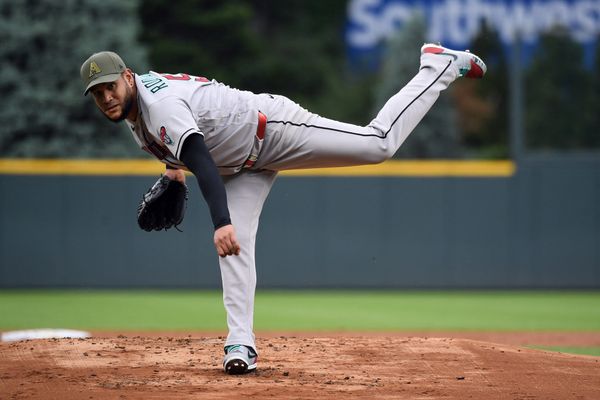 May 16, 2026; Denver, Colorado, USA; Arizona Diamondbacks pitcher Eduardo Rodriguez (57) pitches in the first inning against the Colorado Rockies at Coors Field. Mandatory Credit: Christopher Hanewinckel-Imagn Images
