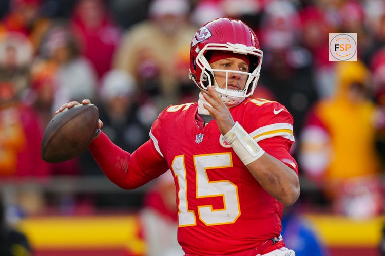 Dec 14, 2025; Kansas City, Missouri, USA; Kansas City Chiefs quarterback Patrick Mahomes (15) throws a pass during the second half against the Los Angeles Chargers at GEHA Field at Arrowhead Stadium. Credit: Jay Biggerstaff-Imagn Images