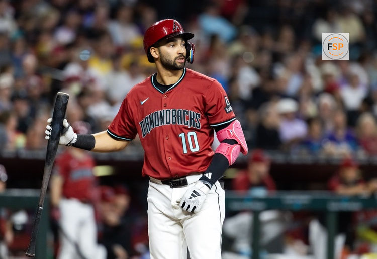 May 28, 2025; Phoenix, Arizona, USA; Arizona Diamondbacks second baseman Jordan Lawlar against the Pittsburgh Pirates at Chase Field. Credit: Mark J. Rebilas-Imagn Images