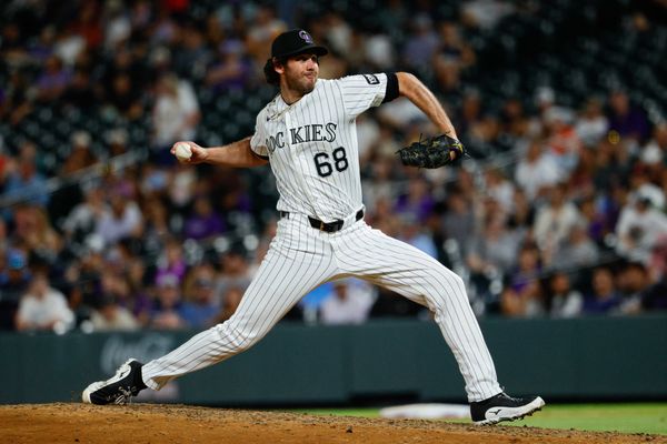 Jul 21, 2026; Denver, Colorado, USA; Colorado Rockies relief pitcher Jordan Romano (68) pitches in the ninth inning against the Washington Nationals at Coors Field. Mandatory Credit: Isaiah J. Downing-Imagn Images