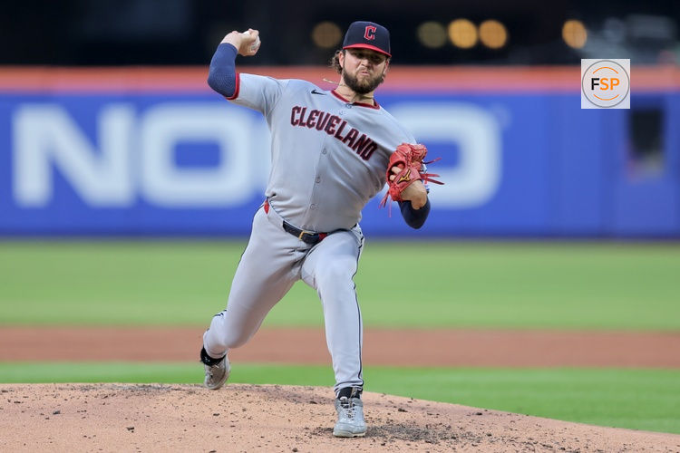Aug 4, 2025; New York City, New York, USA; Cleveland Guardians starting pitcher Slade Cecconi (44) pitches against the New York Mets during the third inning at Citi Field. Credit: Brad Penner-Imagn Images