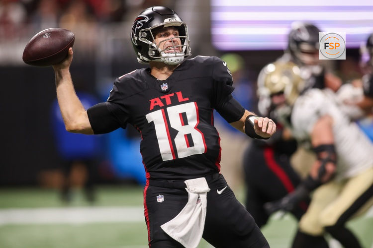 Jan 4, 2026; Atlanta, Georgia, USA; Atlanta Falcons quarterback Kirk Cousins (18) throws a pass against the New Orleans Saints in the first quarter at Mercedes-Benz Stadium. Credit: Brett Davis-Imagn Images
