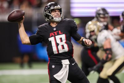 Jan 4, 2026; Atlanta, Georgia, USA; Atlanta Falcons quarterback Kirk Cousins (18) throws a pass against the New Orleans Saints in the first quarter at Mercedes-Benz Stadium. Mandatory Credit: Brett Davis-Imagn Images
