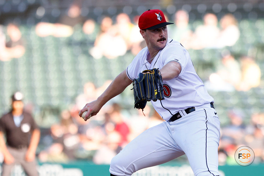 INDIANAPOLIS, IN - APRIL 30: Indianapolis Indians pitcher Paul Skenes (10) brings the pitch to the plate during a Milb baseball game between the Buffalo Bisons and the Indianapolis Indians on April, 30, 2024 at Victory Field in Indianapolis, IN.(Photo by Jeffrey Brown/Icon Sportswire)