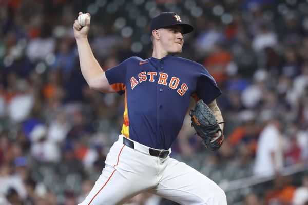 Jul 19, 2026; Houston, Texas, USA; Houston Astros starting pitcher Hunter Brown (58) delivers a pitch during the second inning against the Baltimore Orioles at Daikin Park. Mandatory Credit: Troy Taormina-Imagn Images