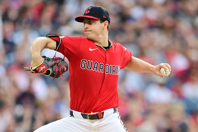 Jul 5, 2025; Cleveland, Ohio, USA; Cleveland Guardians starting pitcher Logan Allen (26) throws a pitch during the first inning against the Detroit Tigers at Progressive Field. Mandatory Credit: Ken Blaze-Imagn Images