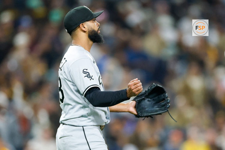 May 2, 2026; San Diego, California, USA; Chicago White Sox relief pitcher Seranthony Dominguez (58) celebrates after defeating the San Diego Padres at Petco Park. Credit: David Frerker-Imagn Images