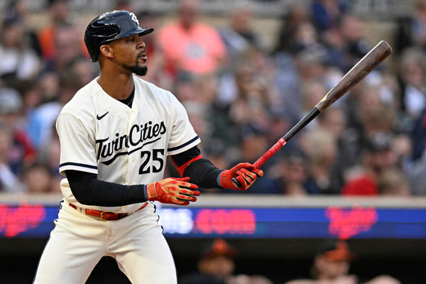 MINNEAPOLIS, MN - JULY 07: Minnesota Twins Designated hitter Byron Buxton (25) at the plate during a MLB game between the Minnesota Twins and Baltimore Orioles on July 7, 2023, at Target Field in Minneapolis, MN.(Photo by Nick Wosika/Icon Sportswire)