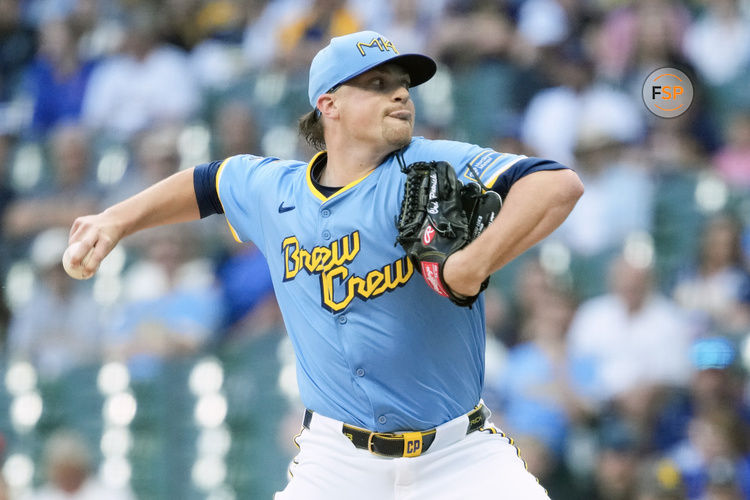 Jun 6, 2025; Milwaukee, Wisconsin, USA;  Milwaukee Brewers pitcher Chad Patrick (39) throws a pitch during the first inning against the San Diego Padres at American Family Field. Credit: Jeff Hanisch-Imagn Images