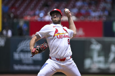 Jun 11, 2025; St. Louis, Missouri, USA;  St. Louis Cardinals starting pitcher Matthew Liberatore (52) pitches against the Toronto Blue Jays during the first inning at Busch Stadium. Mandatory Credit: Jeff Curry-Imagn Images
