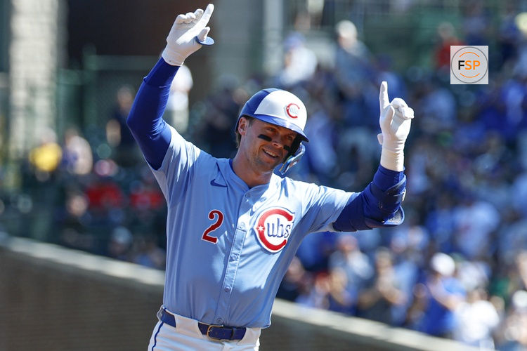 Sep 26, 2025; Chicago, Illinois, USA; Chicago Cubs second baseman Nico Hoerner (2) rounds the bases after hitting a solo home run against the St. Louis Cardinals during the first inning at Wrigley Field. Credit: Kamil Krzaczynski-Imagn Images