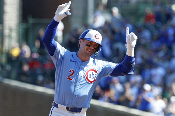 Sep 26, 2025; Chicago, Illinois, USA; Chicago Cubs second baseman Nico Hoerner (2) rounds the bases after hitting a solo home run against the St. Louis Cardinals during the first inning at Wrigley Field. Mandatory Credit: Kamil Krzaczynski-Imagn Images