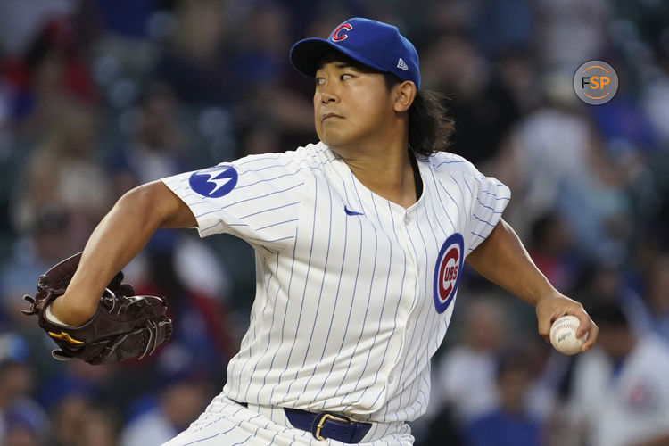 Sep 16, 2024; Chicago, Illinois, USA; Chicago Cubs pitcher Shota Imanaga (18) throws the ball against the Oakland Athletics during the first inning at Wrigley Field. Credit: David Banks-Imagn Images