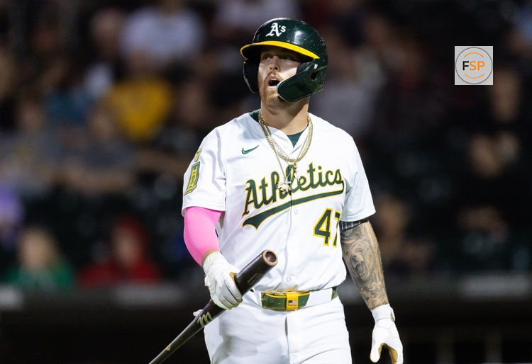Nov 9, 2025; Mesa, AZ, USA; Oakland Athletics infielder Tommy White during the Arizona Fall League Fall Stars Game at Sloan Park. Credit: Mark J. Rebilas-Imagn Images
